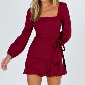 Princess Polly Long Sleeve Maroon Mini Dress